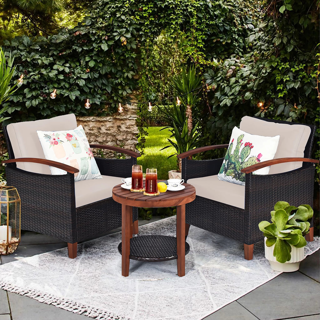 3 Pc Patio Rattan Furniture Set with Cushion G261
