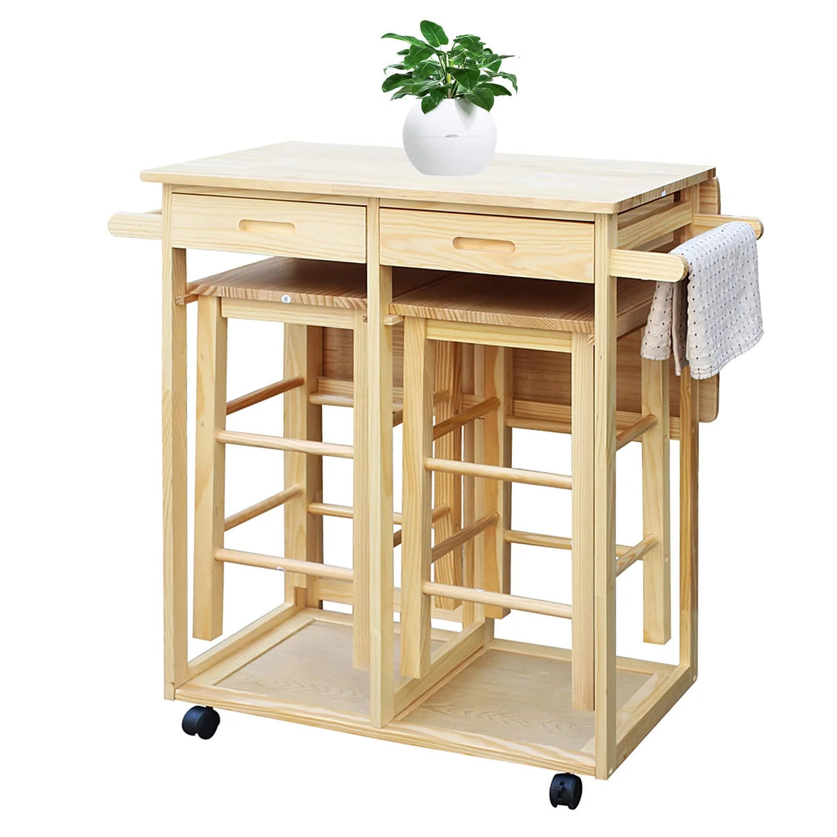 Drop Leaf Table, Rolling Kitchen Tables, Dining Table Set for 2, Natural U8087