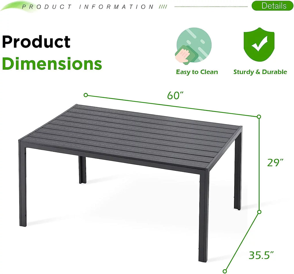 51x31 Black Metal Outdoor Dining Table with Umbrella Hole X2367
