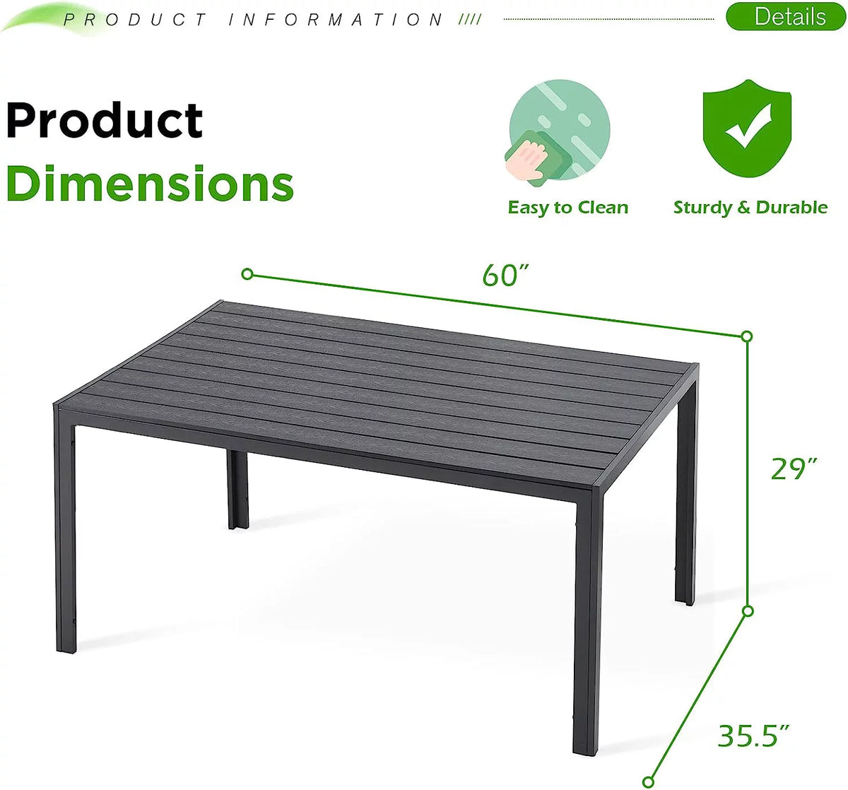 51x31 Black Metal Outdoor Dining Table with Umbrella Hole X2367