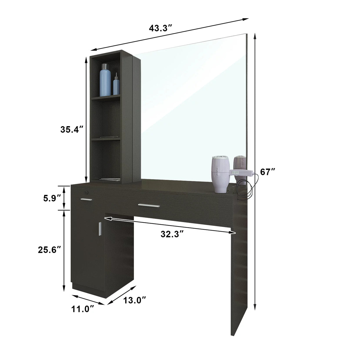 Wall Mount Salon Barber Station with Mirror V63242