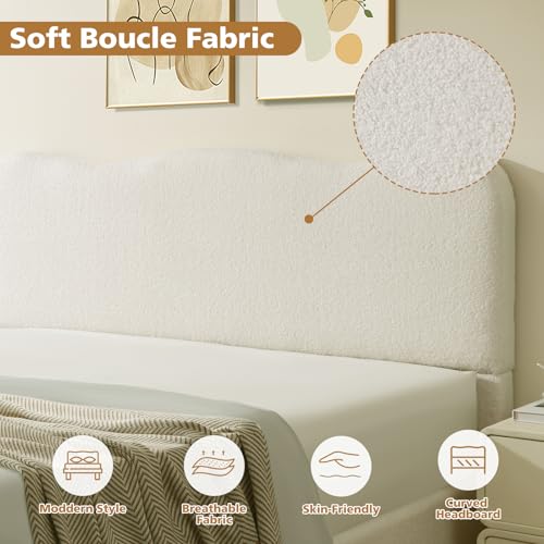 Queen Size Upholstered Boucle Storage Bed with Curved Headboard X763130