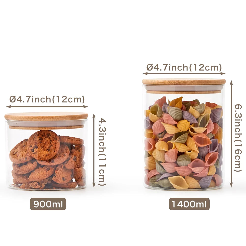 Set of 6 Glass Food Jars with Bamboo Lids O9583