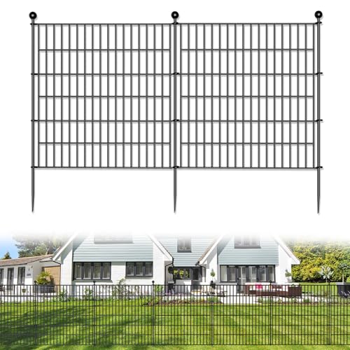 No Dig Decorative Outdoor Garden Fence with Gate, 40 in x 23.6 ft Rustproof Metal Wire Panel V101602