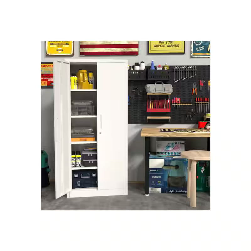 White Metal Garage Storage Cabinet with Single Handle E381