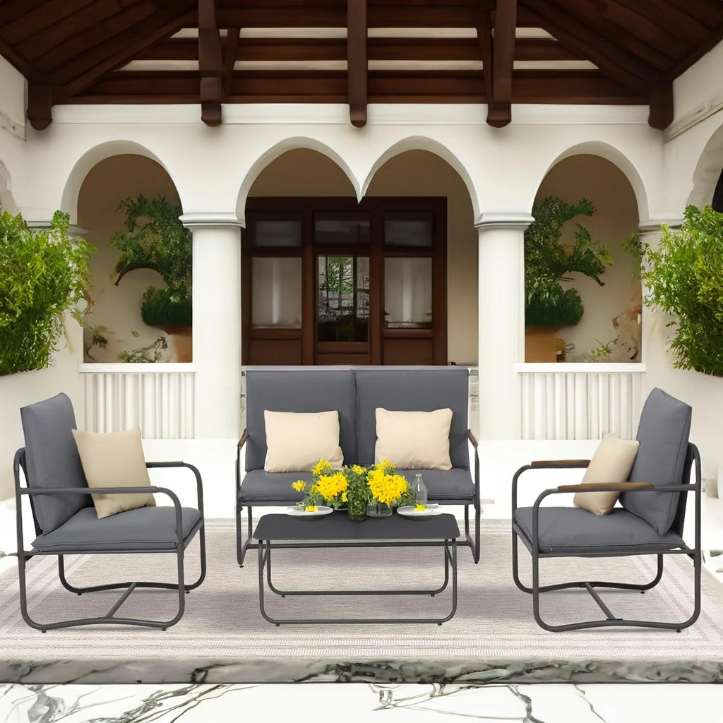 4 Pcs Aluminum Outdoor Sofa Conversation Set with Coffee Table G74865