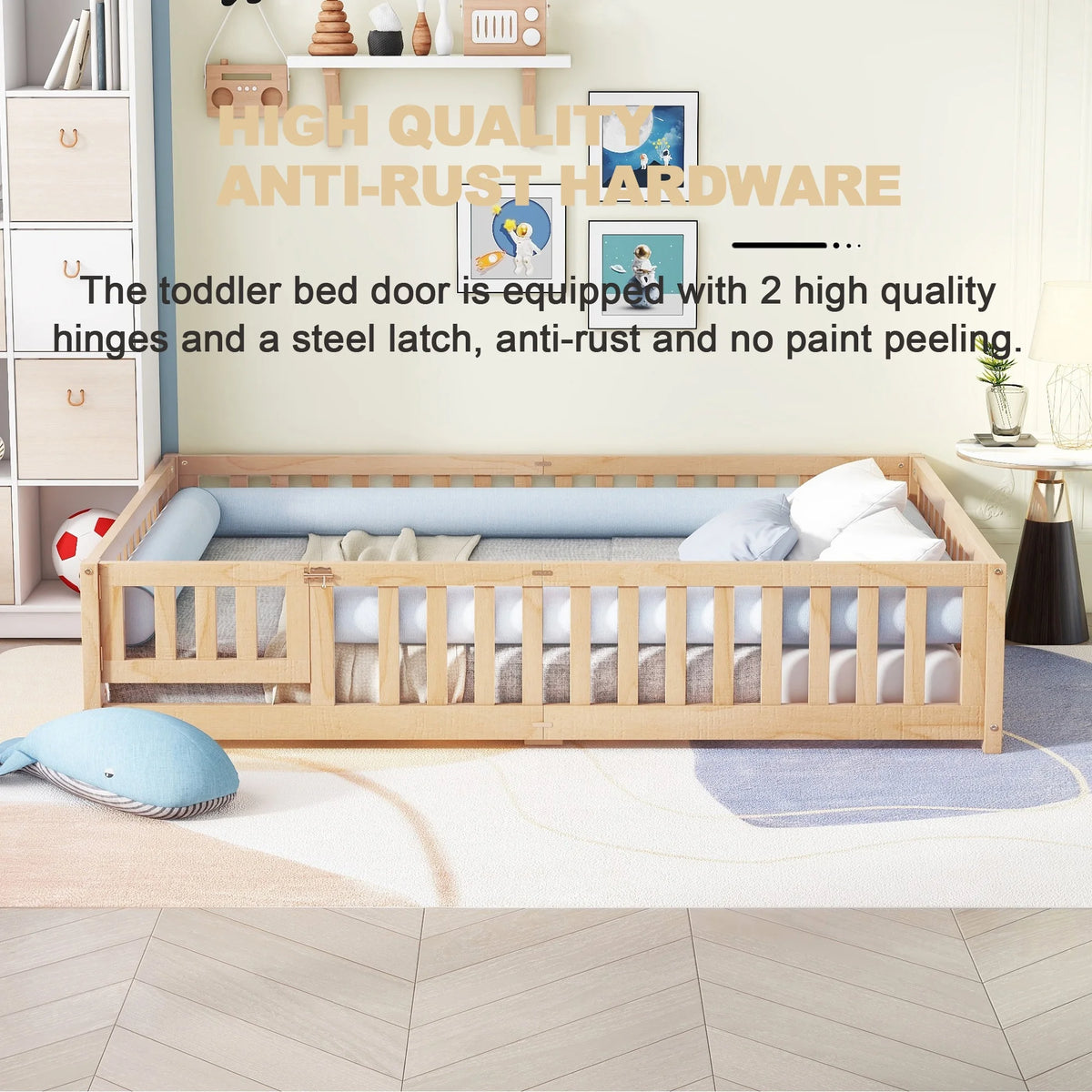 Queen Natural Solid Wood Floor Bed Frame with Slats K6184