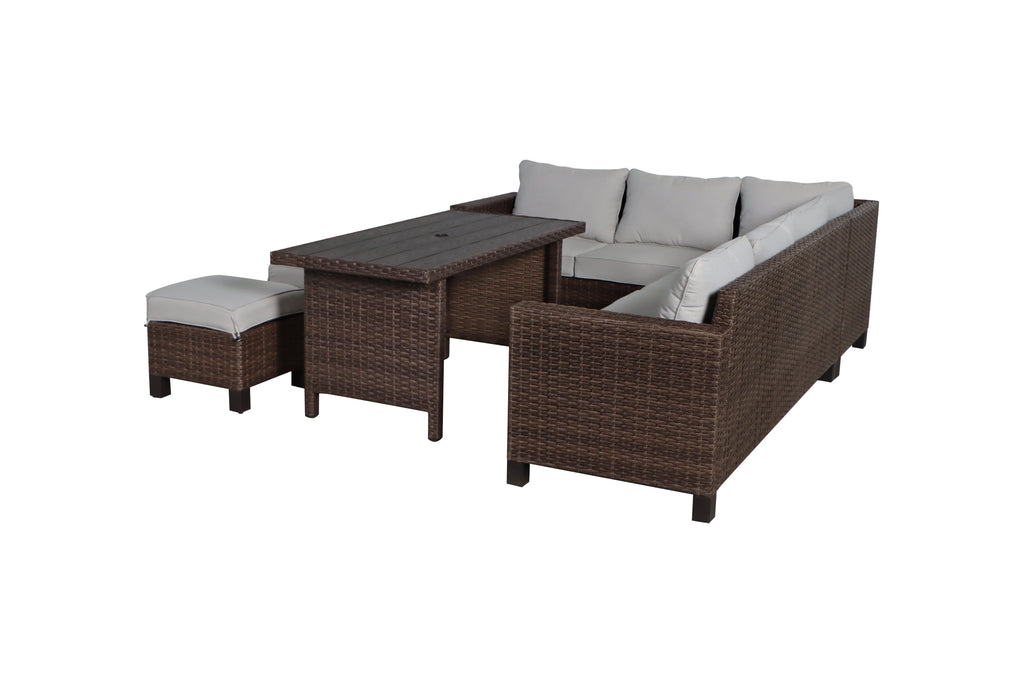 5-Piece Beige Wicker Sectional Dining Set U5673