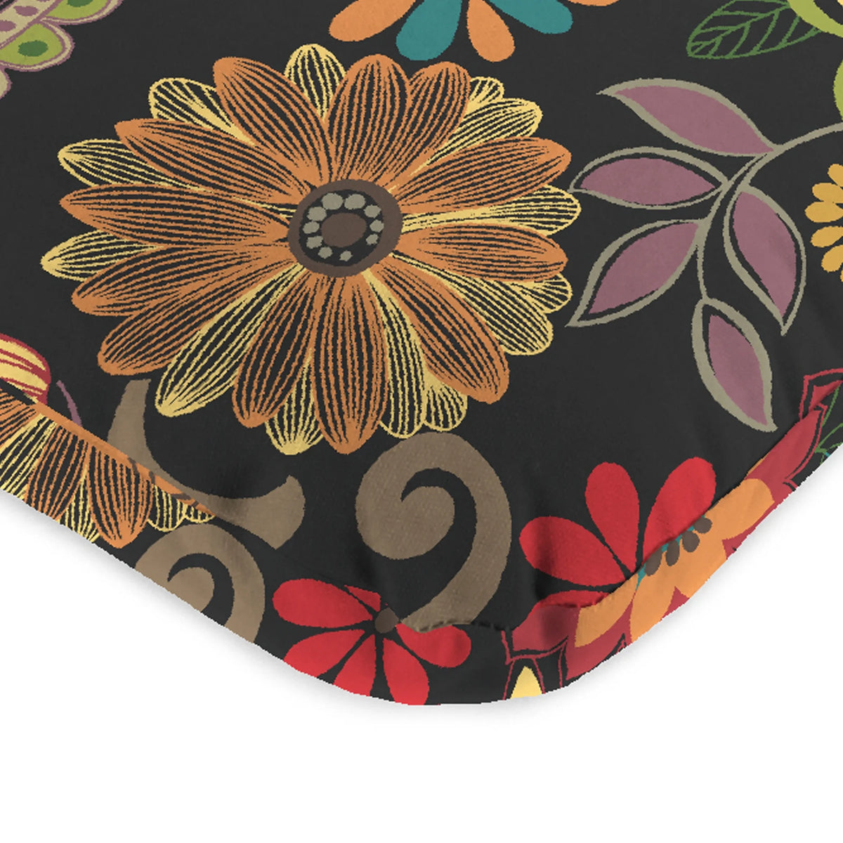 Multicolor Floral Rectangular Outdoor Chair Cushion with Ties C9493