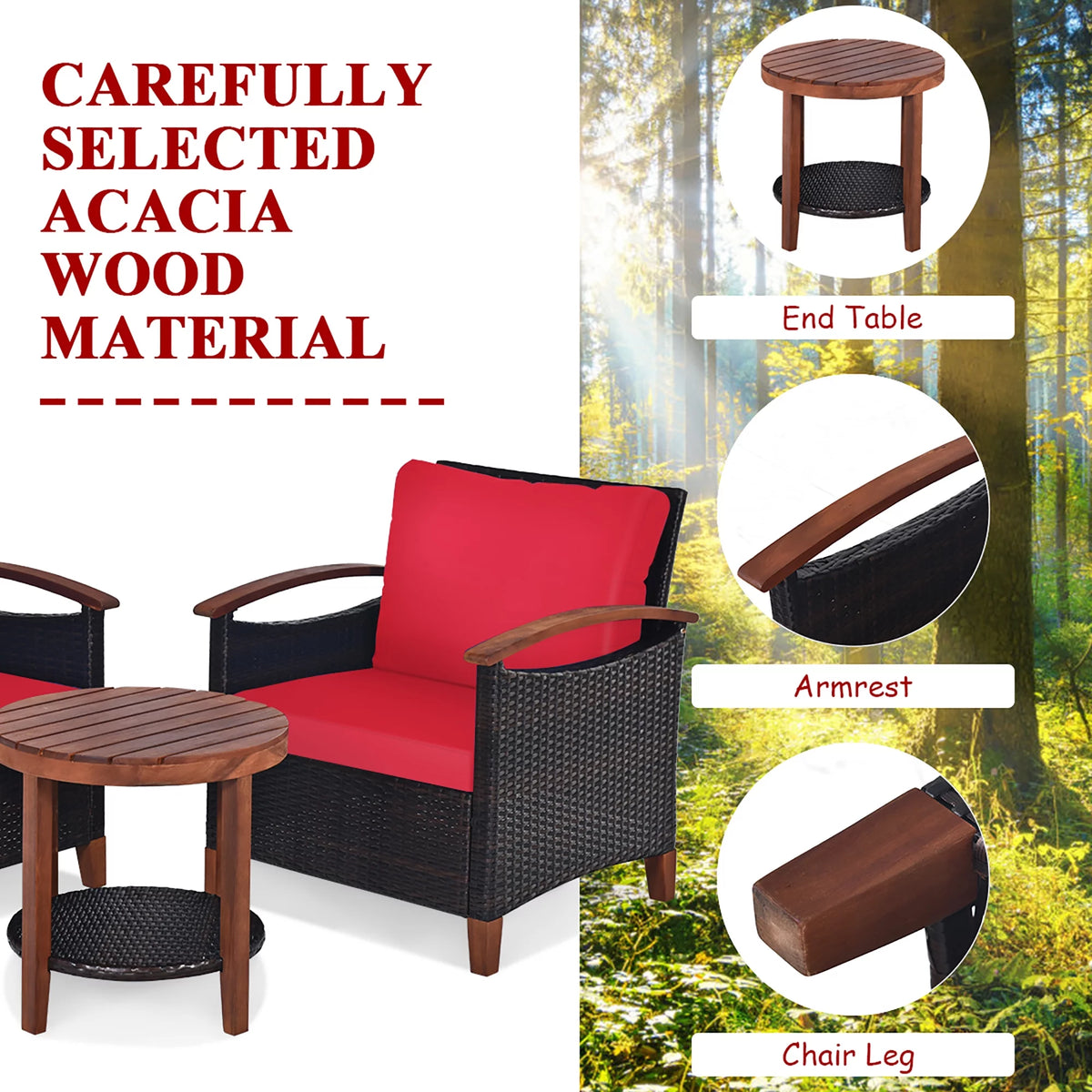 3 Pc Patio Rattan Furniture Set with Cushion G261