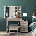 Lighted Vanity Makeup Table Set with Sliding Mirror and Cushioned Stool T35097
