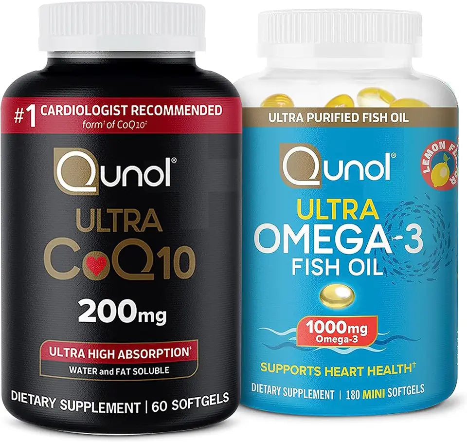 CoQ10 100mg Softgels 120 Count + Fish Oil Omega 3 Mini Softgels 1000mg 180 Count K3266