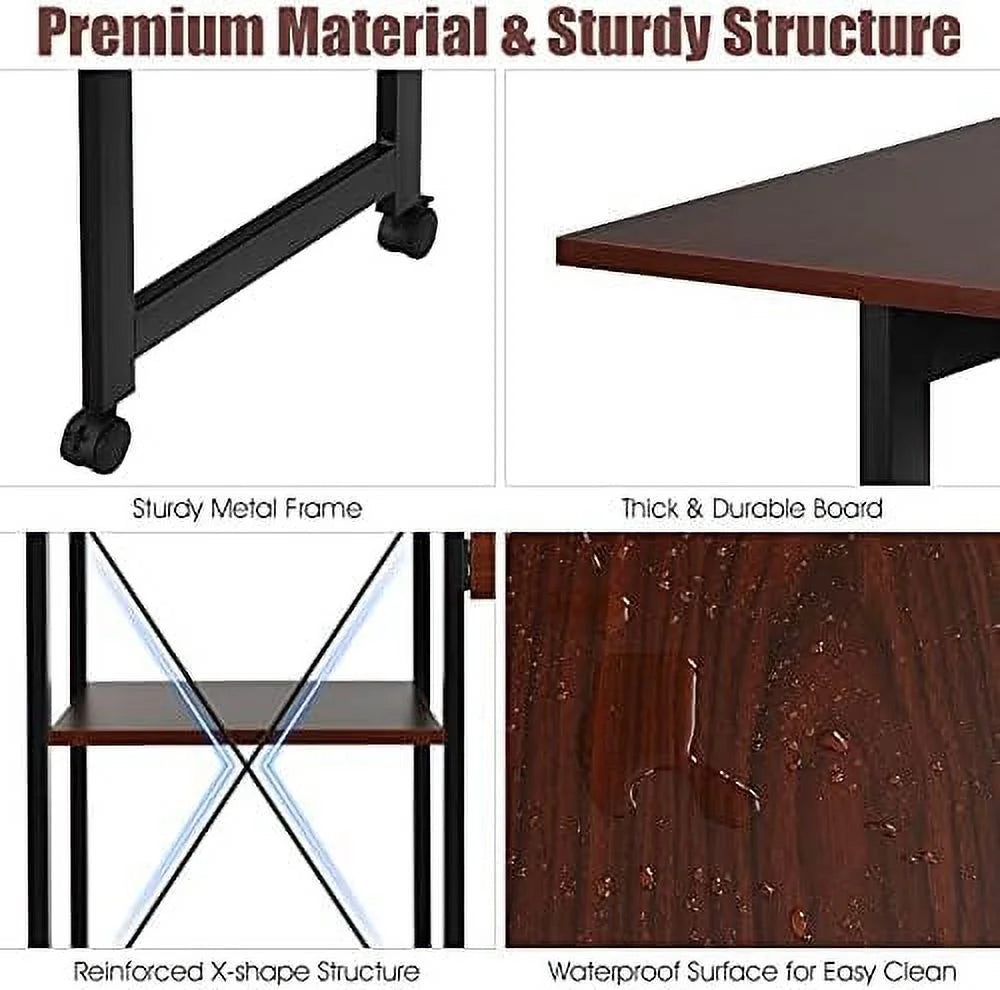 Folding Computer Desk with 2-Tier Shelves and 6 Wheels A941750