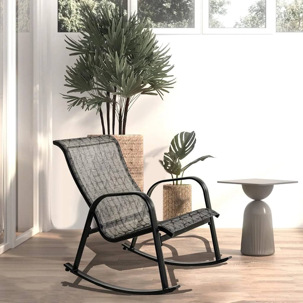 Black All-Weather Rocking Chair with Steel Frame U411