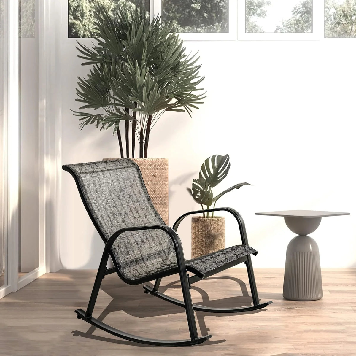 Black All-Weather Rocking Chair with Steel Frame U411