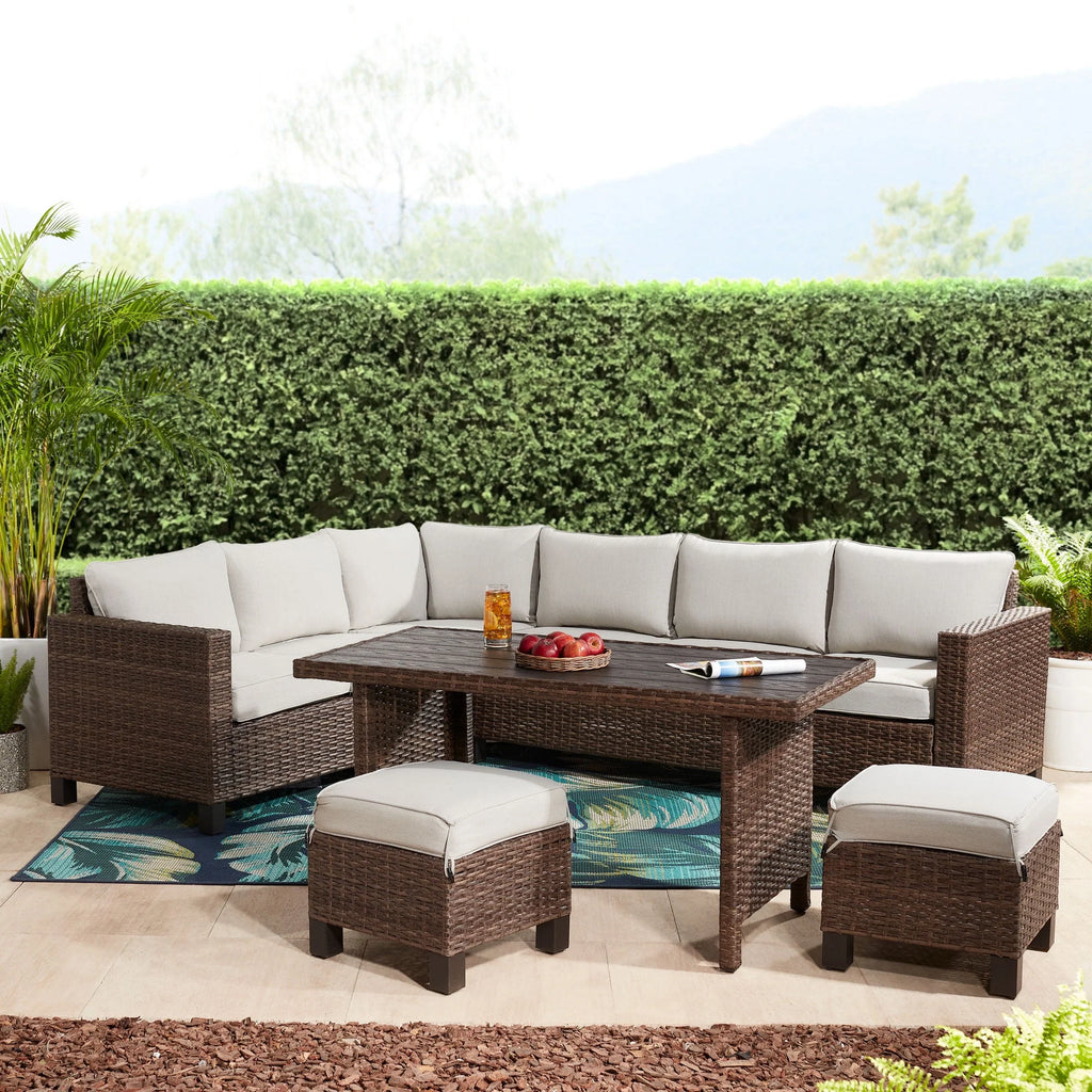 5-Piece Beige Wicker Sectional Dining Set U5673