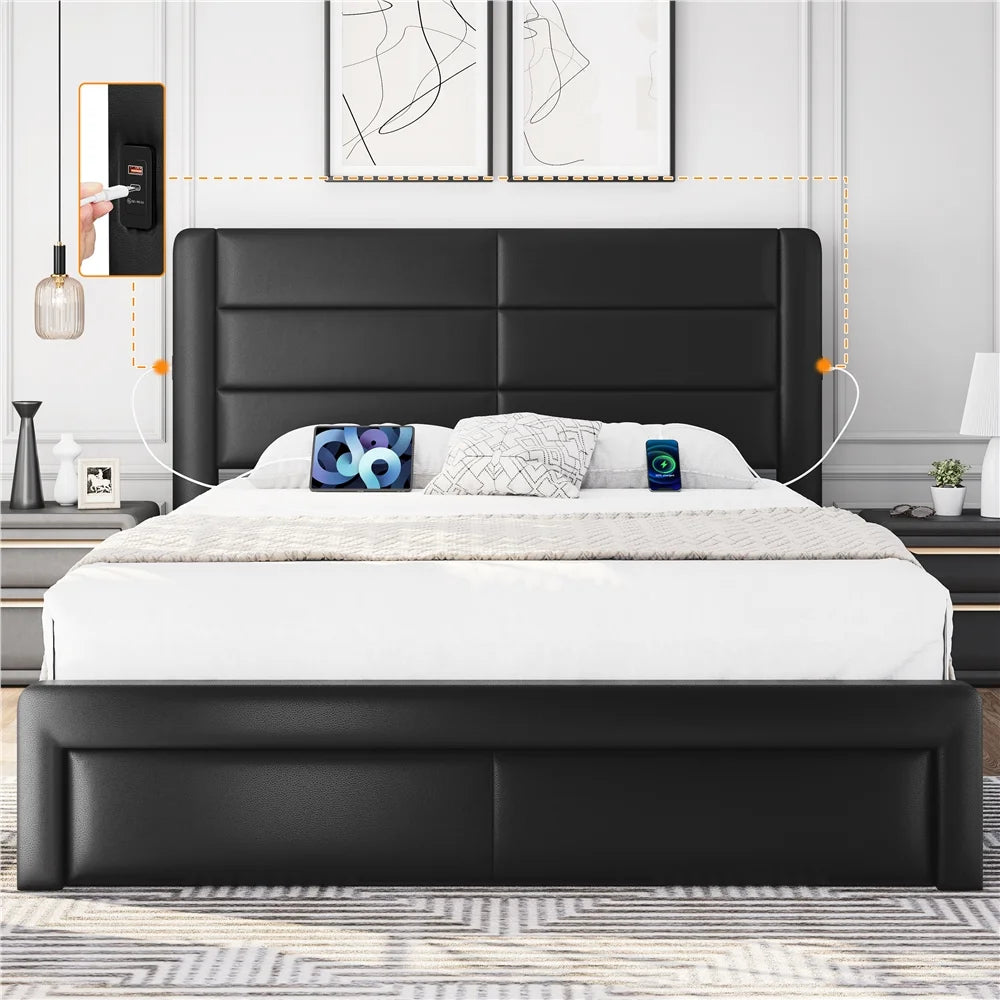 Black Queen Bed with 3 Storage Drawers O19728