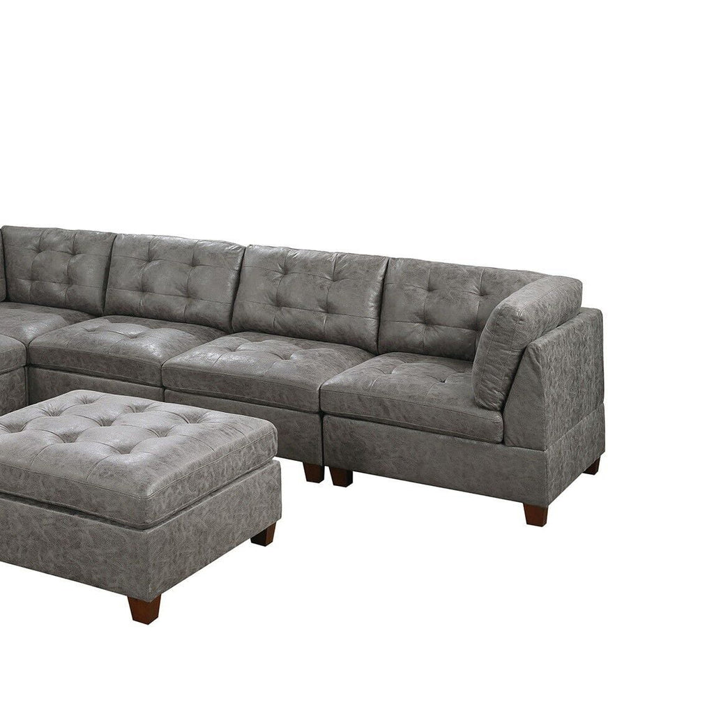 Antique Grey Leatherette 7pcs Sectional Sofa Set P143