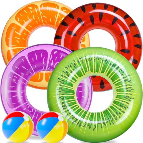 6 Pack Pool Floats Kids Swim Tubes Rings 4 Pack Inflatable Beach Balls B211353