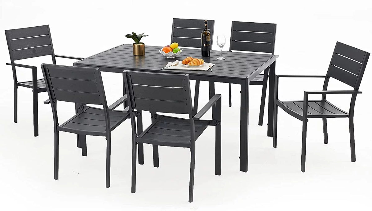 51x31 Black Metal Outdoor Dining Table with Umbrella Hole X2367