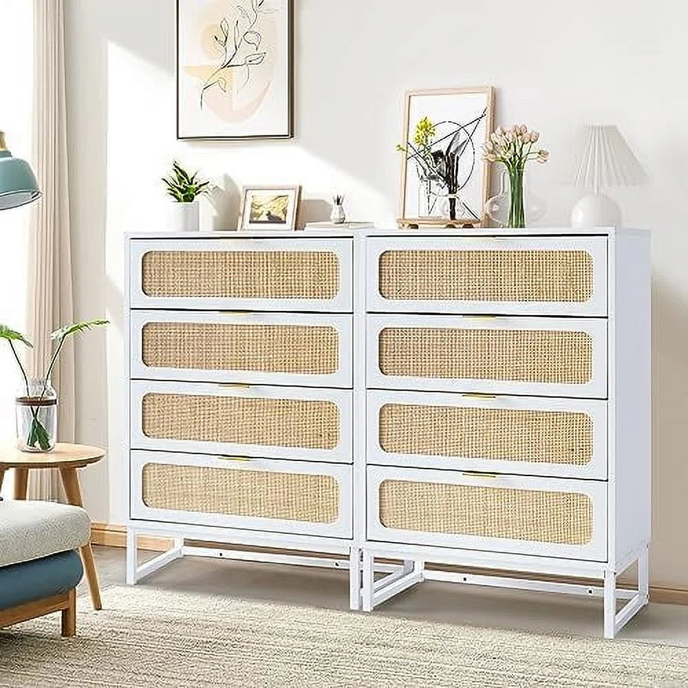 White Rattan 4 Drawer Dresser J43113