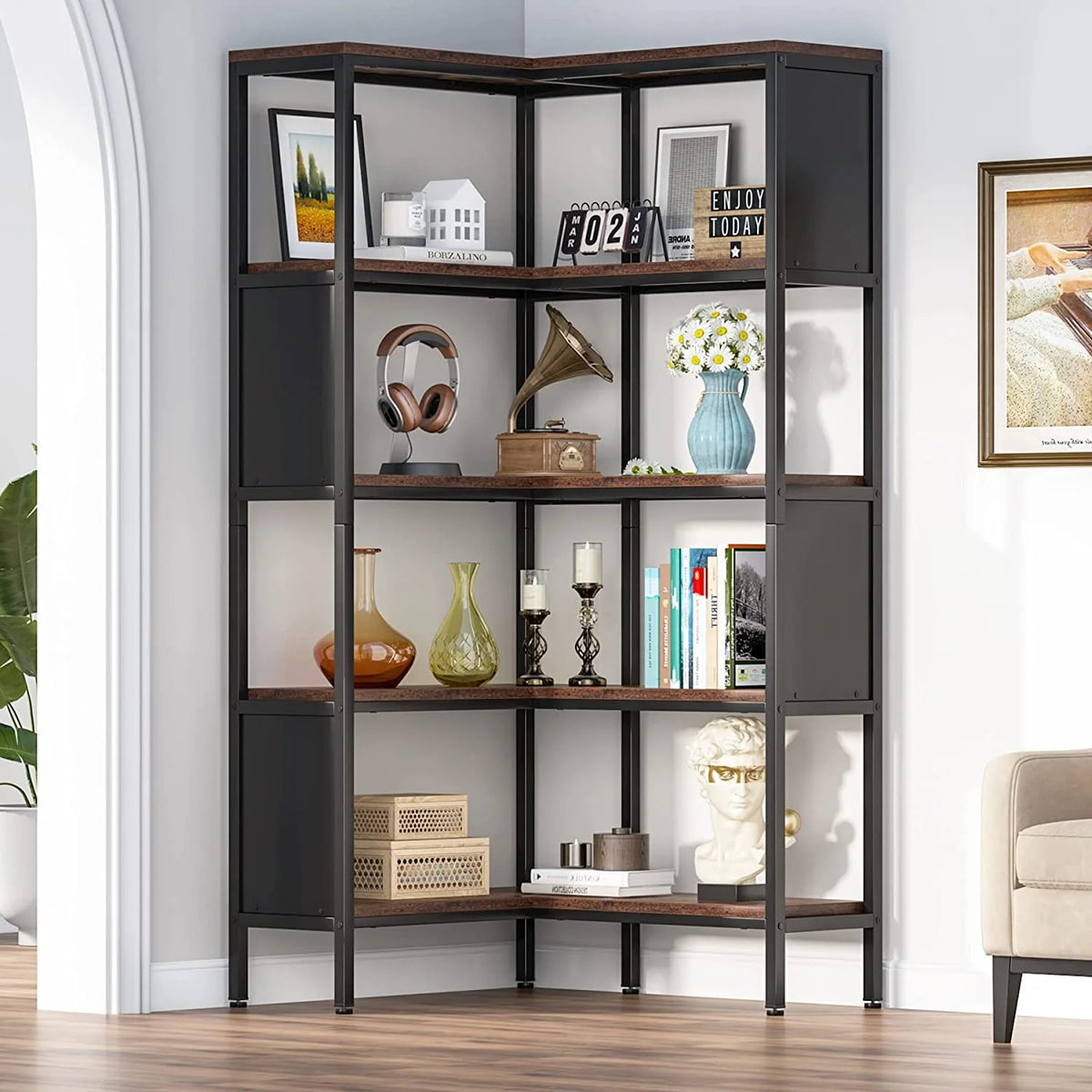 5-Tier L-Shaped Corner Bookshelf V847959