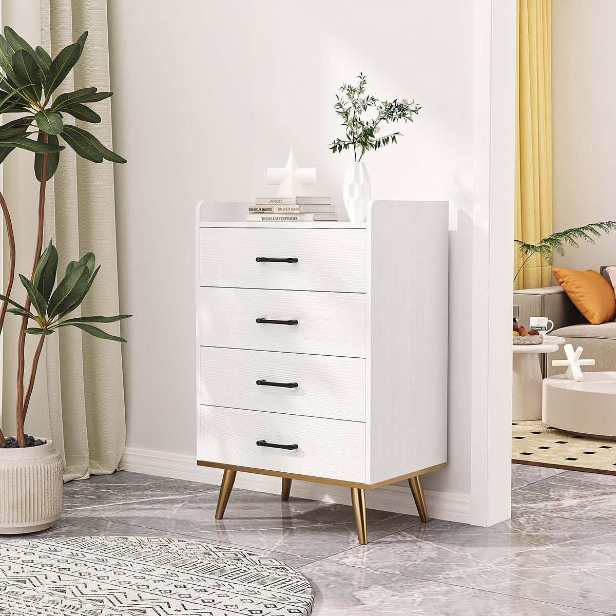 White 4 Drawer Wood Dresser P7209