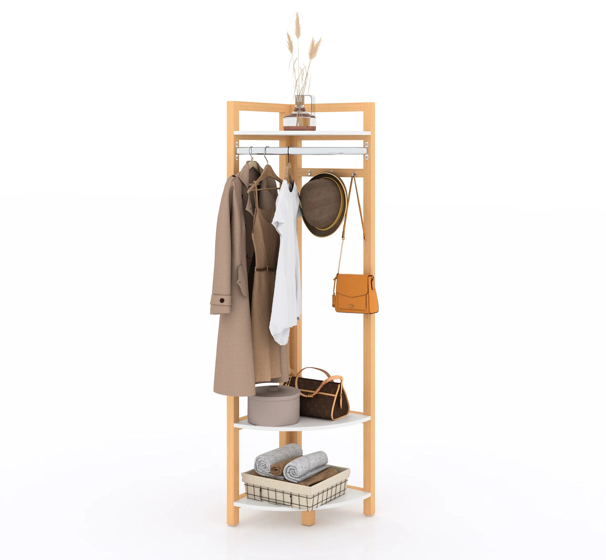 Wood Corner Shelf and Coat Rack Q146