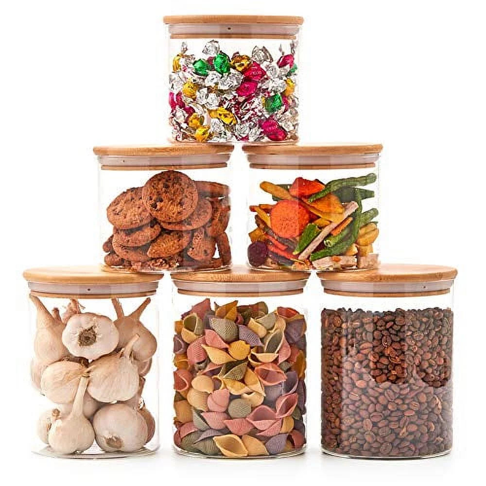 Set of 6 Glass Food Jars with Bamboo Lids O9583