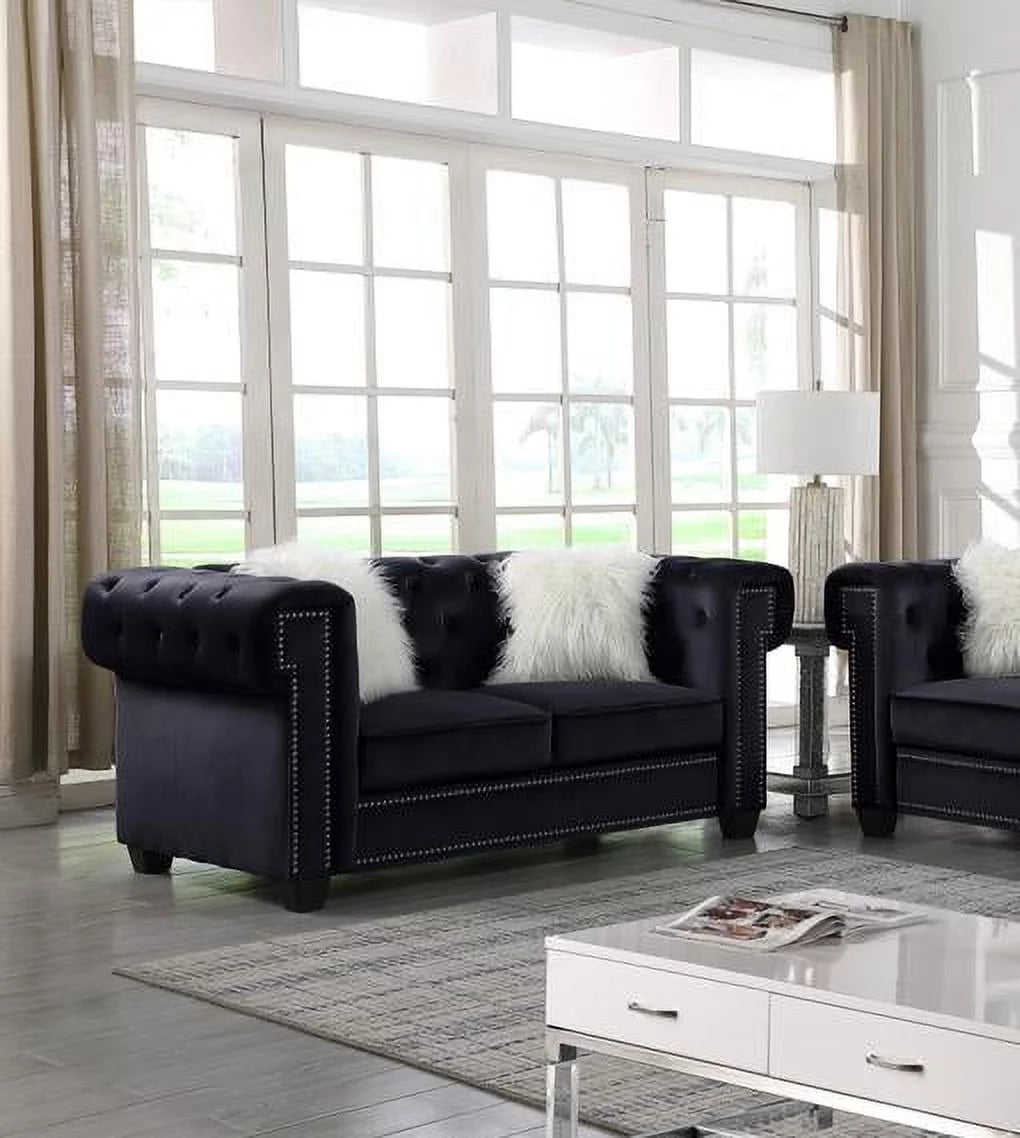 Black Tufted Velvet Sofa Set 2Pcs S84973