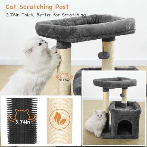 Small Cat Tree with Scratching Post, Condo, Perch and Pompoms E7809