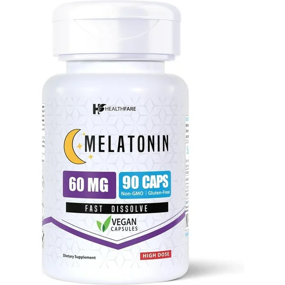 Melatonin 60mg 90 Veg Capsules Gluten-Free Non-GMO Unflavored O492721