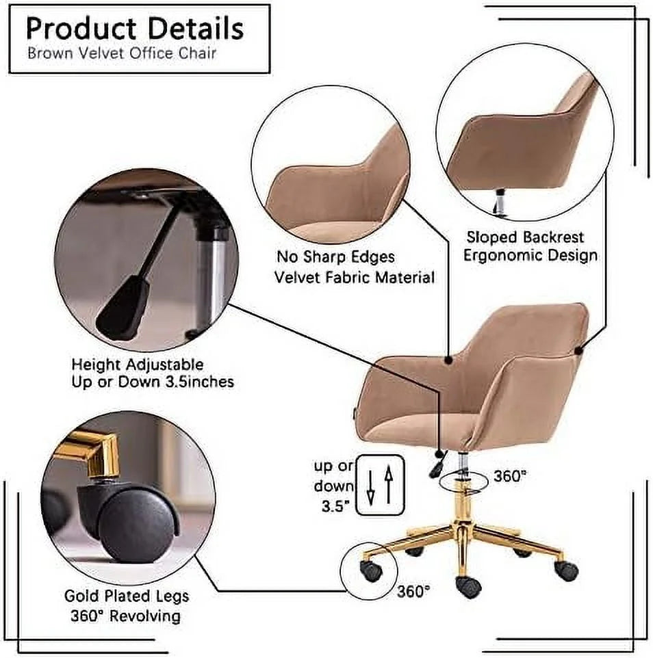 Yellow Velvet Fabric Office Chair with Gold Metal Legs P660941