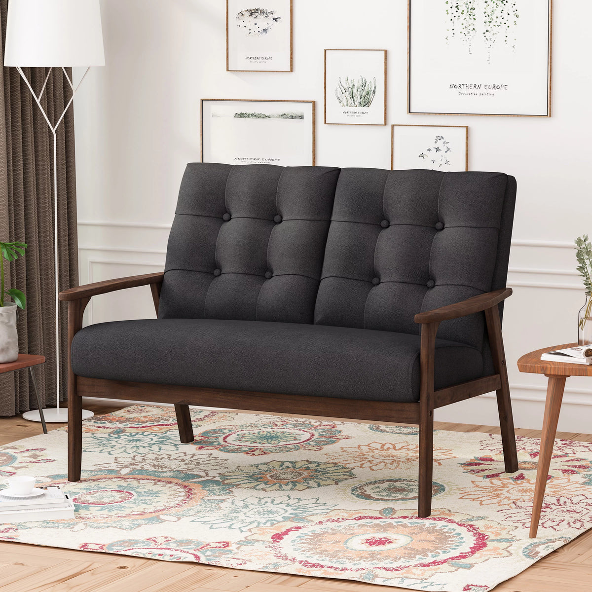 Charcoal Gray Tufted Loveseat B71567