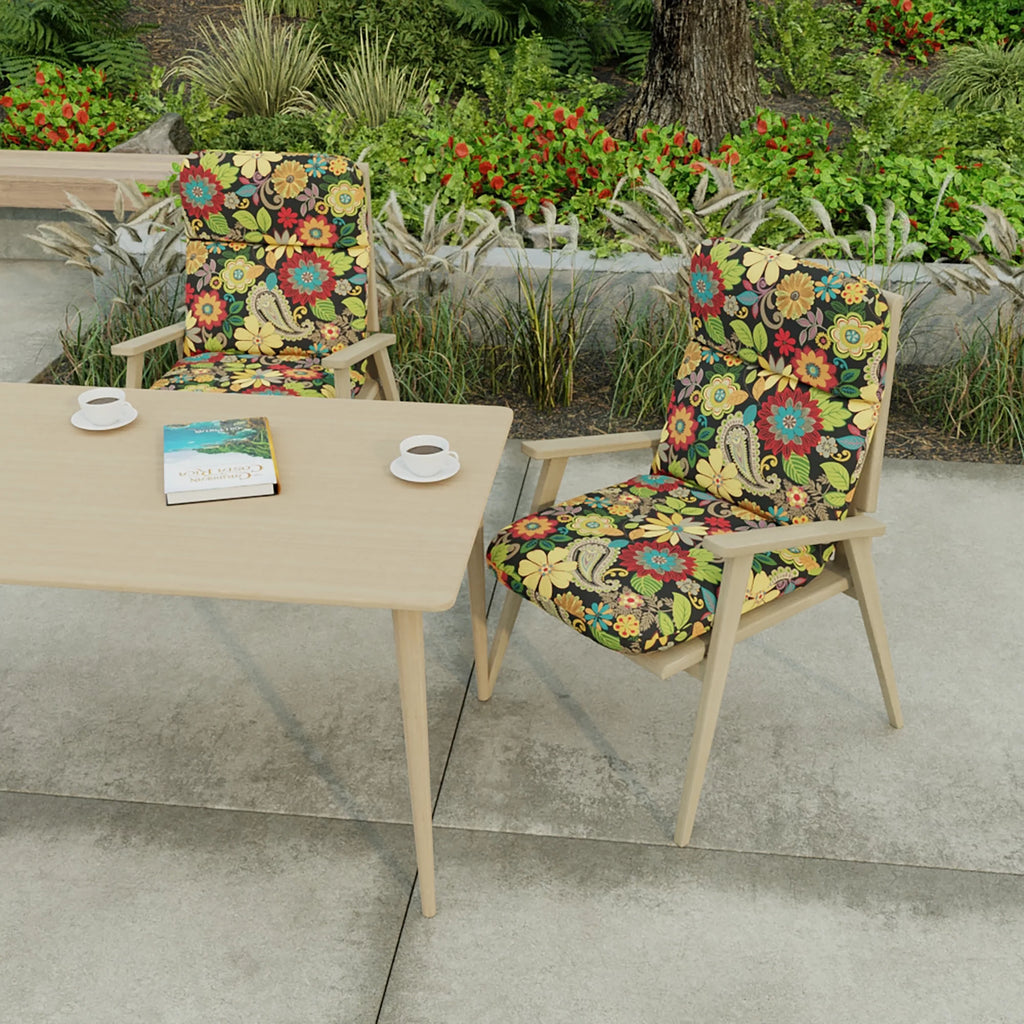 Multicolor Floral Rectangular Outdoor Chair Cushion with Ties C9493